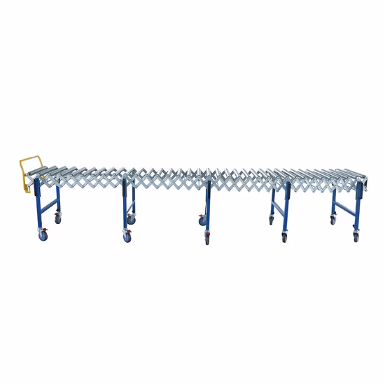 Transportador flexible desechable de un solo rodillo por gravedad con patas ajustables para personalización de muestras